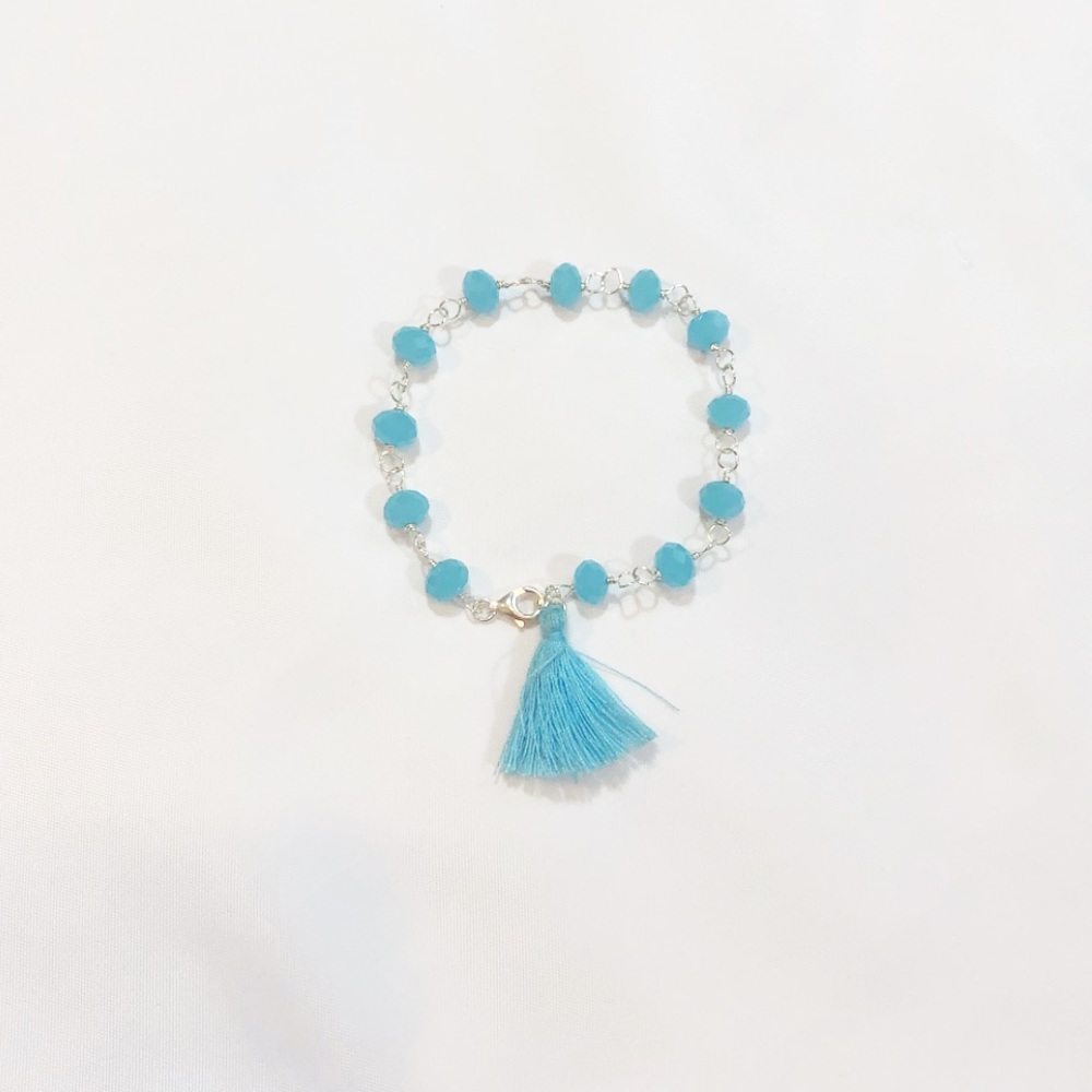 NEW SILVER & BABY BLUE TASSEL BRACELET